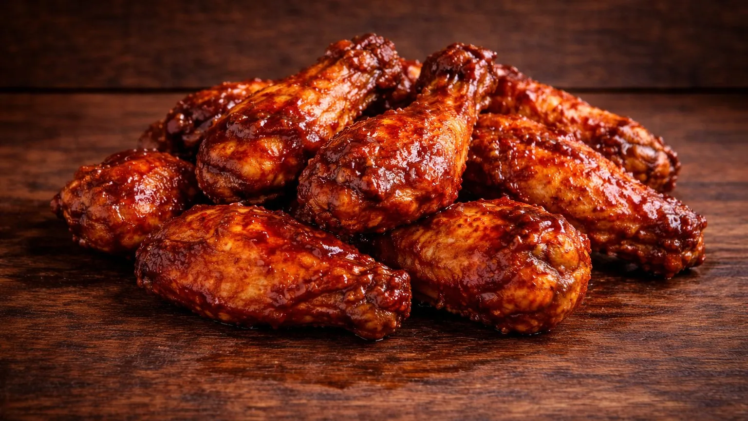 Chicken wings glazed in dark BBQ sauce at Texas Backyard.